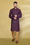 Buy_Arihant Rai Sinha_Purple Kurta Viscose Cotton Embroidered Sequins Set _at_Aza_Fashions