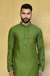 Shop_Arihant Rai Sinha_Green Viscose, Cotton, Polyester Sequins, Embroidery Jaal Thread Kurta Set_Online_at_Aza_Fashions