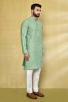 Arihant Rai Sinha_Green Viscose, Cotton, Polyester Embroidery Floral Kurta And Churidar Set _at_Aza_Fashions