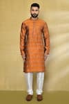 Buy_Arihant Rai Sinha_Orange Kurta Silk Embroidered Thread Stripe Straight Set _Online_at_Aza_Fashions