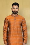 Shop_Arihant Rai Sinha_Orange Kurta Silk Embroidered Thread Stripe Straight Set _Online_at_Aza_Fashions