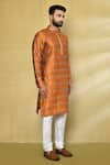 Arihant Rai Sinha_Orange Kurta Silk Embroidered Thread Stripe Straight Set _at_Aza_Fashions