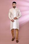 Buy_Arihant Rai Sinha_Cream Jacquard, Silk Floral Woven Jacket Kurta Set _at_Aza_Fashions