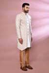 Arihant Rai Sinha_Cream Jacquard, Silk Floral Woven Jacket Kurta Set _at_Aza_Fashions