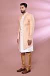 Arihant Rai Sinha_Peach Jacquard, Silk Embroidery Floral Woven Jacket Kurta And Churidar Set _at_Aza_Fashions