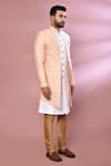Buy_Arihant Rai Sinha_Peach Jacquard, Silk Embroidery Floral Woven Jacket Kurta And Churidar Set 