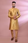 Buy_Arihant Rai Sinha_Gold Kurta Jacquard Silk Woven Geometric Pattern And Churidar Set _at_Aza_Fashions