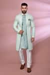 Buy_Arihant Rai Sinha_Sky Blue Kurta Jacquard Silk Woven Floral Pattern Nawabi Jacket Set _at_Aza_Fashions