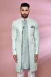 Buy_Arihant Rai Sinha_Sky Blue Kurta Jacquard Silk Woven Floral Pattern Nawabi Jacket Set _Online_at_Aza_Fashions