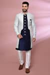 Buy_Arihant Rai Sinha_Sky Blue Kurta Jacquard Silk Woven Floral Pattern Nawabi Jacket And Churidar Set _at_Aza_Fashions