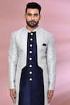 Shop_Arihant Rai Sinha_Sky Blue Kurta Jacquard Silk Woven Floral Pattern Nawabi Jacket And Churidar Set _Online_at_Aza_Fashions