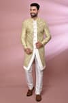 Buy_Arihant Rai Sinha_Gold Kurta Jacquard Silk Woven Floral Pattern Jacket Set _at_Aza_Fashions