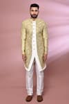 Buy_Arihant Rai Sinha_Gold Kurta Jacquard Silk Woven Floral Pattern Jacket Set _Online_at_Aza_Fashions