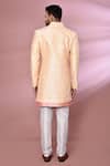 Shop_Arihant Rai Sinha_Peach Silk, Jacquard Embroidery Geometric Pattern Jacket With Kurta Set _at_Aza_Fashions