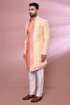 Buy_Arihant Rai Sinha_Peach Silk, Jacquard Embroidery Geometric Pattern Jacket With Kurta Set 