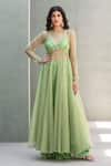 Buy_Rishi and Vibhuti_Green Fabric Organza Embellishments Sequin Sage Groove Sheer Printed Pant Set _at_Aza_Fashions