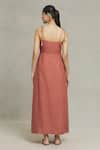 Shop_Naintara Bajaj_Peach Linen Plain Sweetheart Neck Dress_at_Aza_Fashions