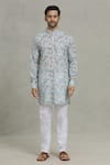 Spring Break_Grey Rayon Digital Printed Floral Bundi And Kurta Set _at_Aza_Fashions