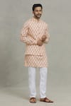 Buy_SPRING BREAK_Peach Cotton Digital Printed Flower Bundi And Kurta Set _Online_at_Aza_Fashions