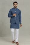Buy_Spring Break_Blue Cotton Stripe Pattern Bundi And Kurta Set _at_Aza_Fashions