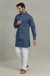 Spring Break_Blue Cotton Stripe Pattern Bundi And Kurta Set _Online_at_Aza_Fashions