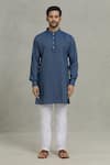 Spring Break_Blue Cotton Stripe Pattern Bundi And Kurta Set _at_Aza_Fashions