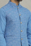 Shop_Spring Break_Blue Cotton Woven Floral Bundi And Kurta Set _Online_at_Aza_Fashions