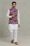 Buy_SPRING BREAK_Pink Rayon Embroidery Botanical Print Nehru Jacket _at_Aza_Fashions