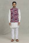 SPRING BREAK_Pink Rayon Embroidery Botanical Print Nehru Jacket _Online_at_Aza_Fashions