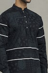 Spring Break_Black Cotton Paisley Print Kurta Set For Kids_at_Aza_Fashions