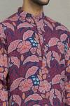 Spring Break Pink Rayon Leaf Print Kurta Set at Aza Fashions Spring Break_Pink Rayon Leaf Print Kurta Set _at_Aza_Fashions