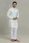Buy_Spring Break_Blue Cotton, Silk Embroidery Diamond Woven Bundi And Kurta Set _at_Aza_Fashions