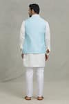 Shop_Spring Break_Blue Cotton, Silk Embroidery Diamond Woven Bundi And Kurta Set _at_Aza_Fashions