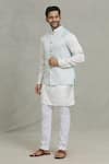 Buy_Spring Break_Blue Cotton, Silk Embroidery Diamond Woven Bundi And Kurta Set _Online_at_Aza_Fashions
