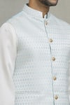 Shop_Spring Break_Blue Cotton, Silk Embroidery Diamond Woven Bundi And Kurta Set _Online_at_Aza_Fashions