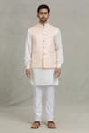 Spring Break_Peach Cotton Silk Woven Geometric Bundi And Kurta Set _Online_at_Aza_Fashions