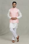 Buy_Spring Break_Pink Cotton, Silk Embroidery Leaf Woven Bundi And Kurta Set _at_Aza_Fashions