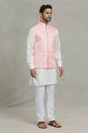 Buy_Spring Break_Pink Cotton, Silk Embroidery Leaf Woven Bundi And Kurta Set _Online_at_Aza_Fashions