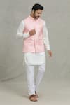 Shop_Spring Break_Pink Cotton, Silk Embroidery Leaf Woven Bundi And Kurta Set _Online_at_Aza_Fashions