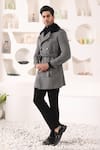 KUSTOMEYES_Grey Tweed Plain Fur Collar Overcoat  _Online_at_Aza_Fashions