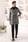 Buy_KUSTOMEYES_Grey Tweed Plain Fur Collar Overcoat  _Online_at_Aza_Fashions