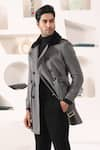 KUSTOMEYES_Grey Tweed Plain Fur Collar Overcoat  _at_Aza_Fashions