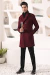 Buy_KUSTOMEYES_Wine Tweed Plain Double Breasted Overcoat  _at_Aza_Fashions