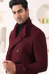 Shop_KUSTOMEYES_Wine Tweed Plain Double Breasted Overcoat  _Online_at_Aza_Fashions