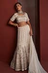 Buy_Tarini Vij_Gold Blouse And Lehenga Pure Silk Organza Embroidered Naina Dabka Floral Set _at_Aza_Fashions