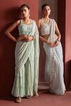 Tarini Vij_Green Georgette Saida Resham Pre-draped Sharara Saree With Blouse _Online_at_Aza_Fashions