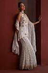 Tarini Vij_White Peplum Kurta And Sharara Georgette Faiza Floral Blossom Set _Online_at_Aza_Fashions