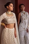 Tarini Vij_White Peplum Kurta And Sharara Georgette Faiza Floral Blossom Set _at_Aza_Fashions