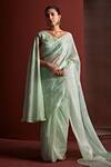 Buy_Tarini Vij_Green Pre-draped Saree And Blouse Organza Embroidered Pitta One Varda With _at_Aza_Fashions