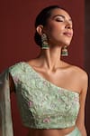 Buy_Tarini Vij_Green Pre-draped Saree And Blouse Organza Embroidered Pitta One Varda With _Online_at_Aza_Fashions